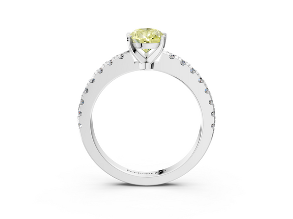 Platinum Fancy Yellow Pear  Solitaire Diamond with Pavé Band and Four-Prong Setting