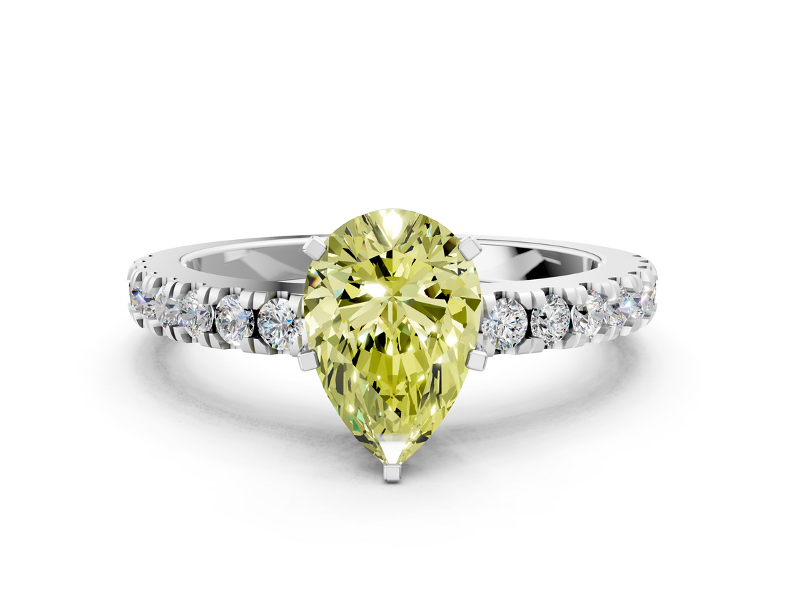 White gold Fancy Yellow Pear  Solitaire Diamond with Pavé Band and Four-Prong Setting_49