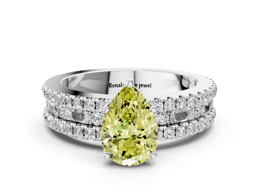 White gold Fancy Yellow Pear  Solitaire Diamond with Pave and Channel Set Band_38