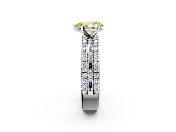 Platinum Pear-Shaped Pave and Baguette Engagement Ring Setting for Fancy Yellow Center