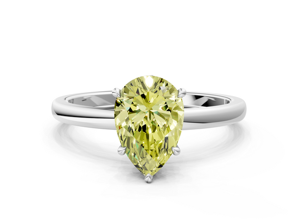 Platinum Fancy Yellow Pear  Solitaire Engagement Ring with Cathedral Band and Four-Prong Setting