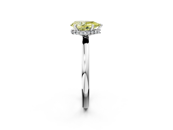Platinum Fancy Yellow Pear  Solitaire Engagement Ring with Cathedral Band and Four-Prong Setting