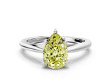 White gold Fancy Yellow Pear  Solitaire Engagement Ring with Four-Prong Setting and Classic Band