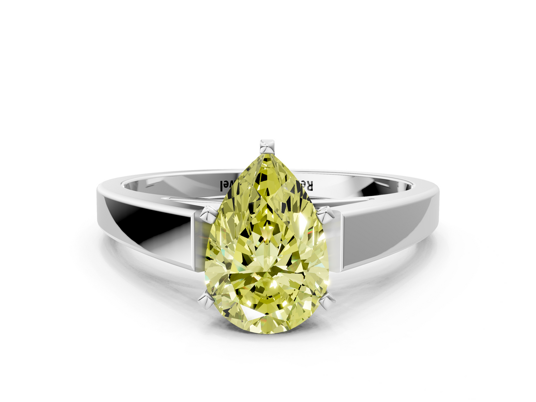 White gold Fancy Yellow Pear  Solitaire Engagement Ring with Four-Prong Setting and Tapered Band_3