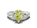 White gold Fancy Yellow Pear  Solitaire Filigree Engagement Ring with Halo and Prong Setting_70