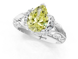 White gold Fancy Yellow Pear  Solitaire Filigree Engagement Ring with Halo and Prong Setting_71