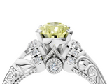White gold Fancy Yellow Pear  Solitaire Filigree Engagement Ring with Halo and Prong Setting_75