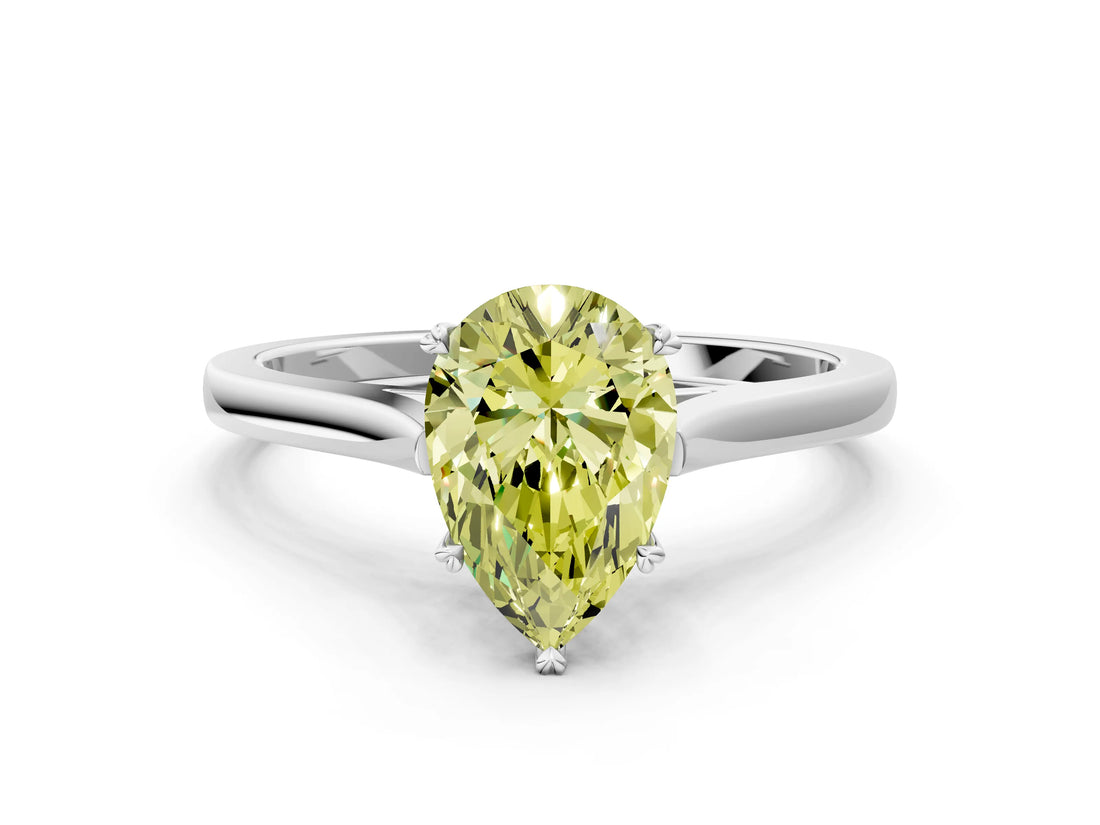 White gold Fancy Yellow Pear  Solitaire Heart Prong Engagement Ring with Tapered Band_73