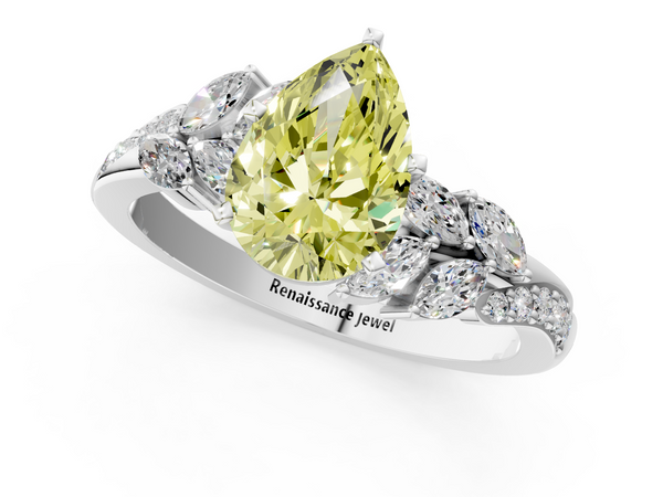 White gold Fancy Yellow Pear  Solitaire Marquise Twist Band with Six-Prong Setting