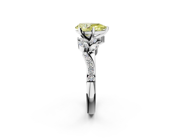 White gold Fancy Yellow Pear  Solitaire Marquise Twist Band with Six-Prong Setting