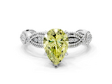 White gold Fancy Yellow Pear  Solitaire Milgrain Diamond Engagement Ring with Bezel and Marquise Band_144