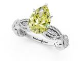 White gold Fancy Yellow Pear  Solitaire Milgrain Diamond Engagement Ring with Bezel and Marquise Band_145