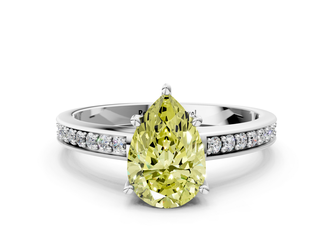 White gold Fancy Yellow Pear  Solitaire Pavé Band Prong Setting Ring_20