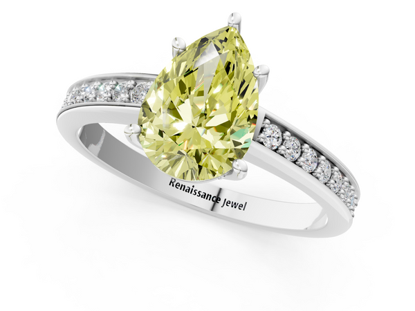 Platinum Fancy Yellow Pear  Solitaire Pavé Band Prong Setting Ring