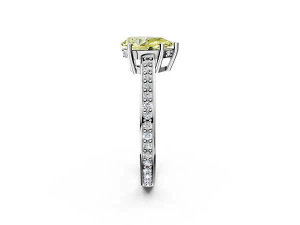Platinum Fancy Yellow Pear  Solitaire Pavé Band Prong Setting Ring