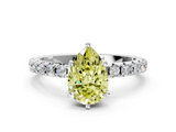 White gold Fancy Yellow Pear  Solitaire Pavé Band with Four-Prong Setting_179