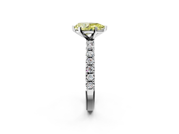 White Gold Pear-Shaped Pave Solitaire Engagement Ring Setting for Fancy Yellow Center
