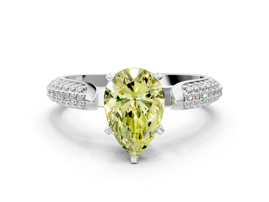 White gold Fancy Yellow Pear  Solitaire Pavé Diamond Engagement Ring with Four-Prong Setting_114