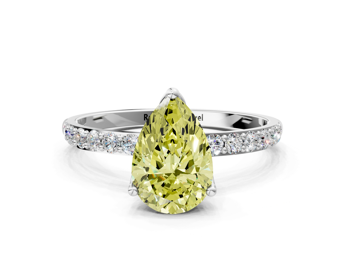 White gold Fancy Yellow Pear  Solitaire Pavé Diamond Engagement Ring with Four-Prong Setting_41
