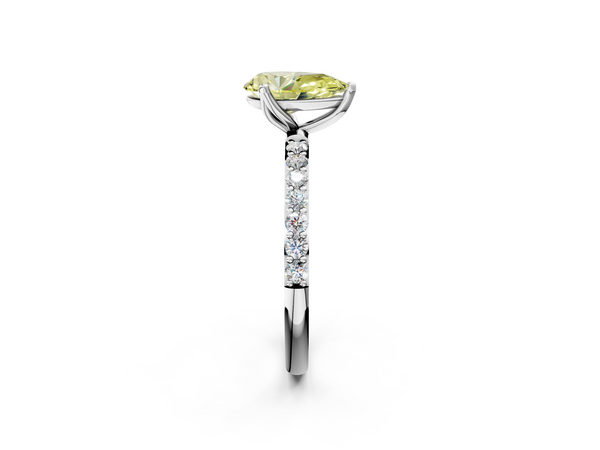 Platinum Fancy Yellow Pear Cut Diamond Solitaire Engagement Ring with Round  Pavé Band and Prong Setting