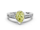 White gold Fancy Yellow Pear  Solitaire Pavé Diamond Milgrain Engagement Ring with Four-Prong Setting_3