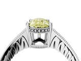 White gold Fancy Yellow Pear  Solitaire Pavé Diamond Milgrain Engagement Ring with Four-Prong Setting_7