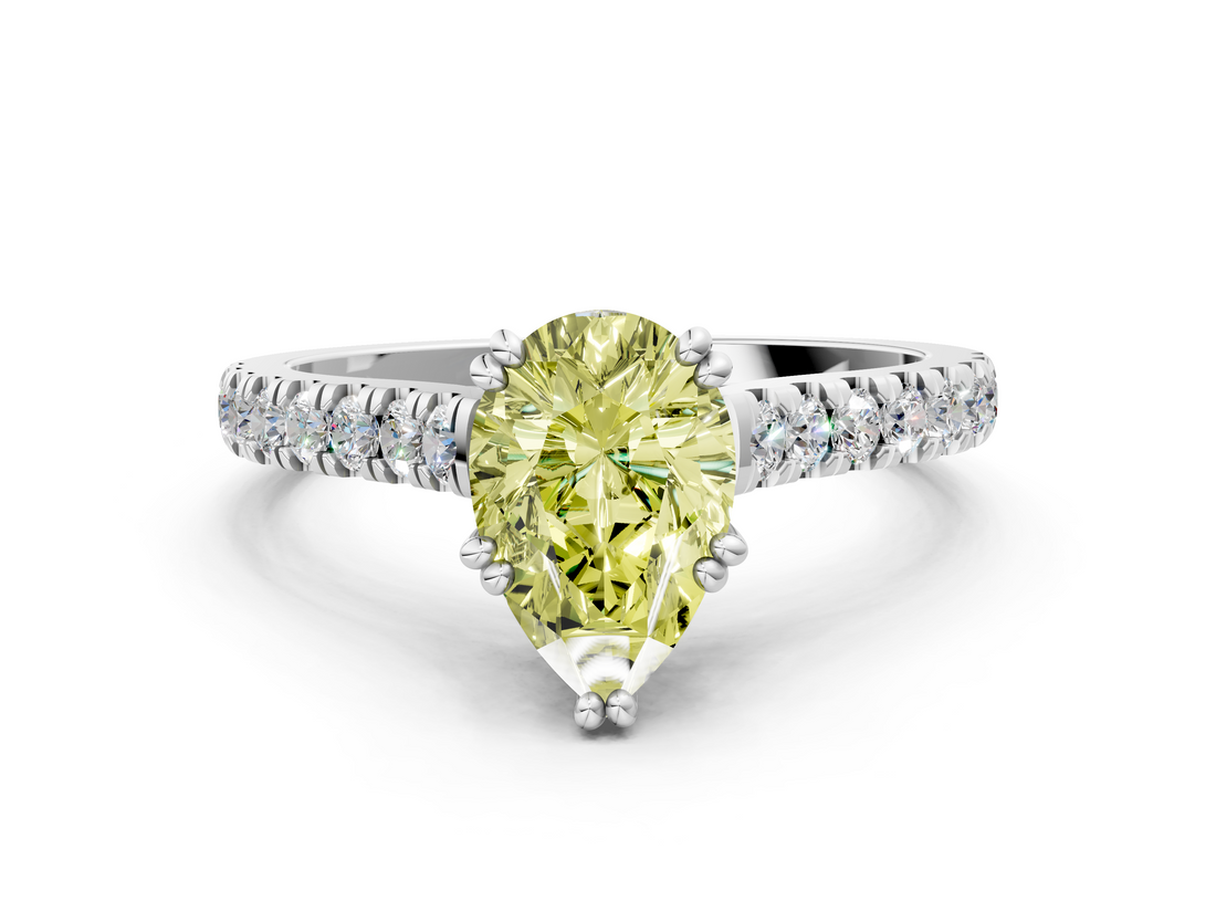 White gold Fancy Yellow Pear  Solitaire Pave Diamond Engagement Ring with Prong Setting_20