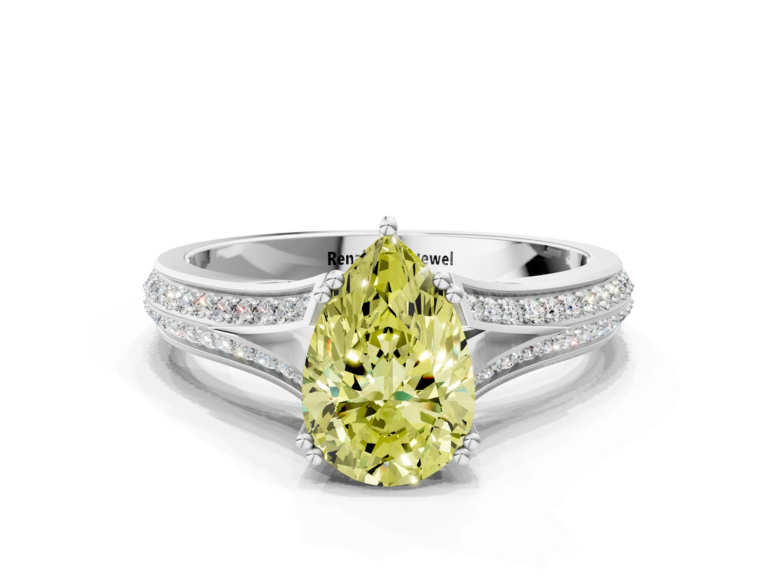 White gold Fancy Yellow Pear  Solitaire Pave Split Shank Engagement Ring with Six-Prong Setting_37