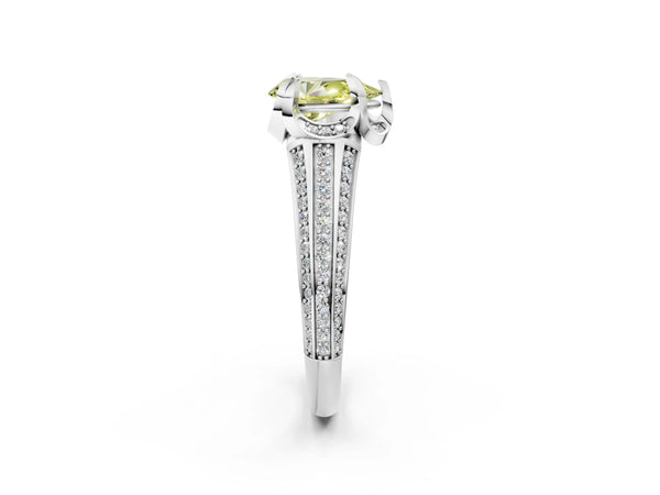 White gold Fancy Yellow Pear  Solitaire Pave Split Shank Ring with Four-Prong Setting