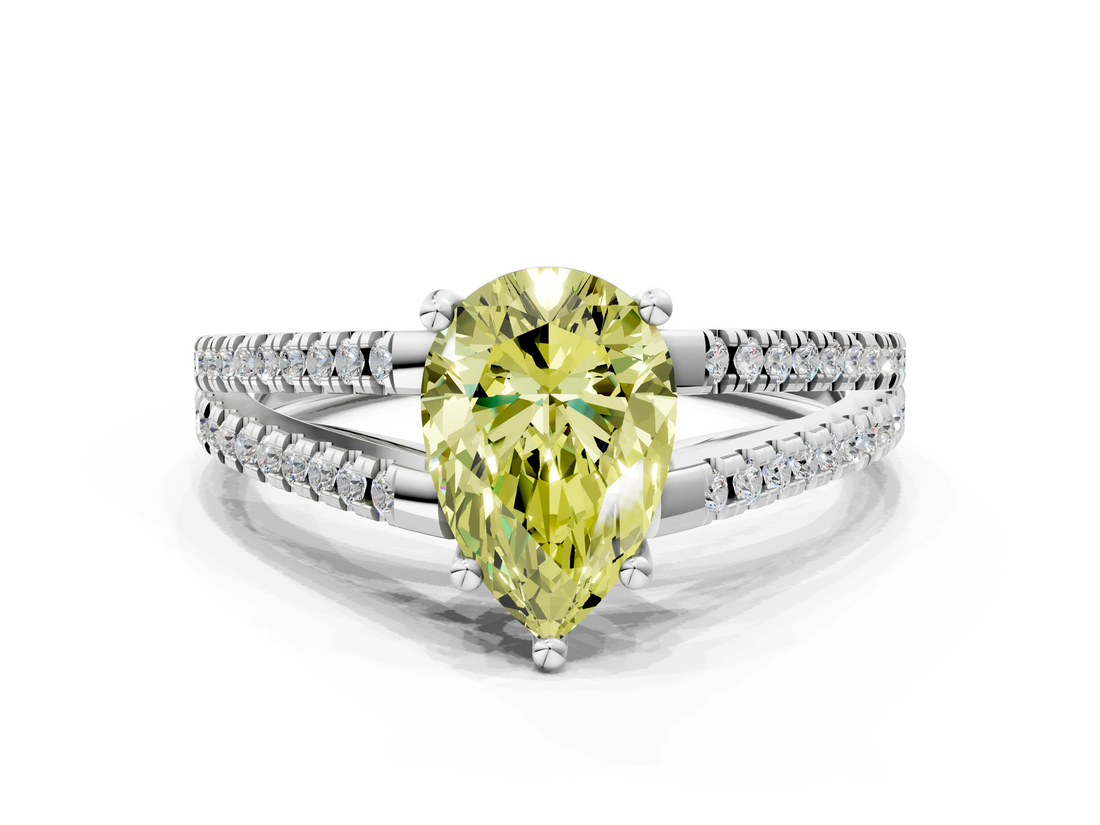 White gold Fancy Yellow Pear  Solitaire Split Shank Pavé Diamond Engagement Ring_367