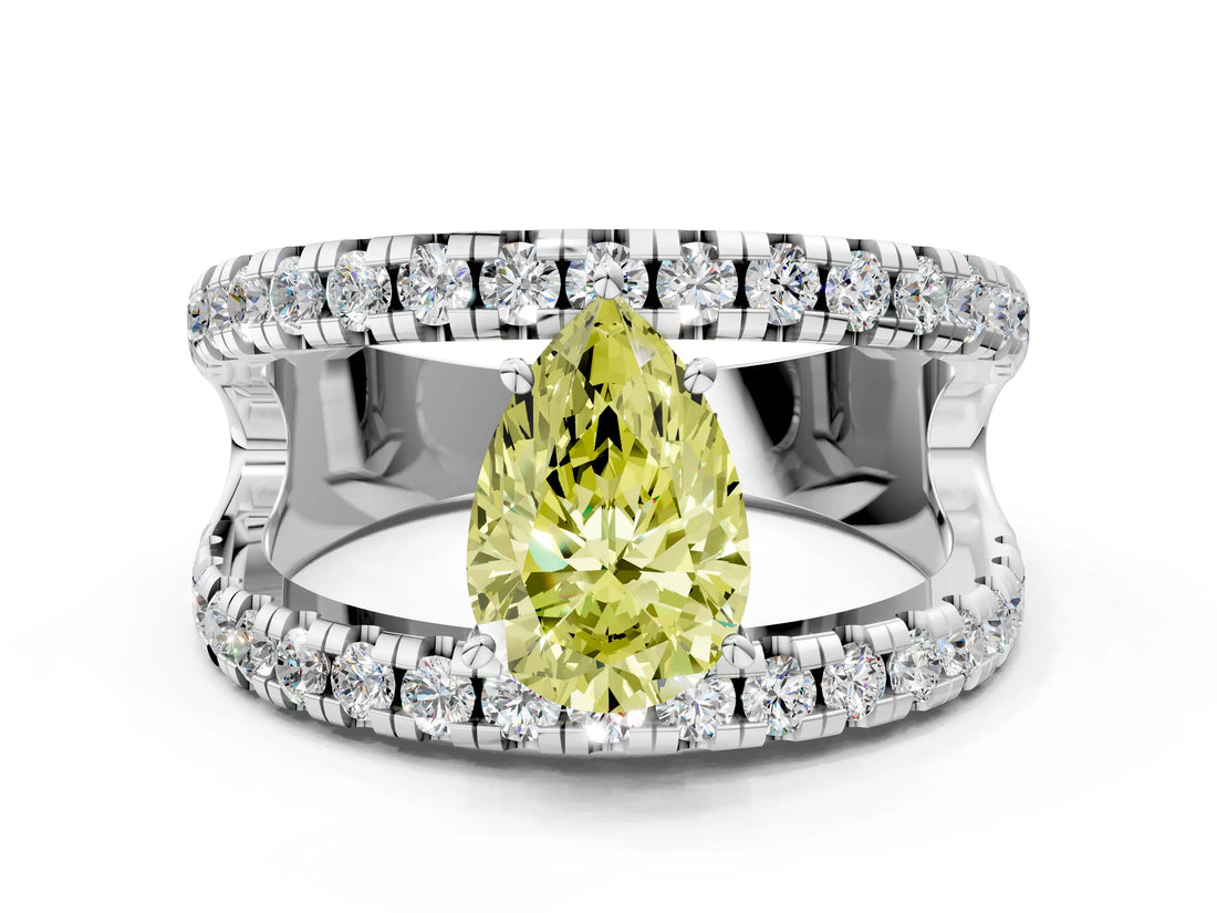 White gold Fancy Yellow Pear  Solitaire Split Shank Pave Diamond Ring_49