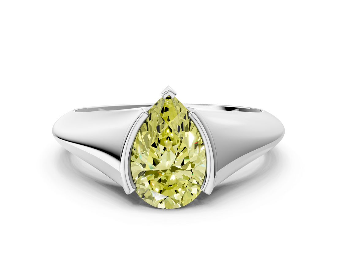 White gold Fancy Yellow Pear  Solitaire Tension Set Diamond Ring_20