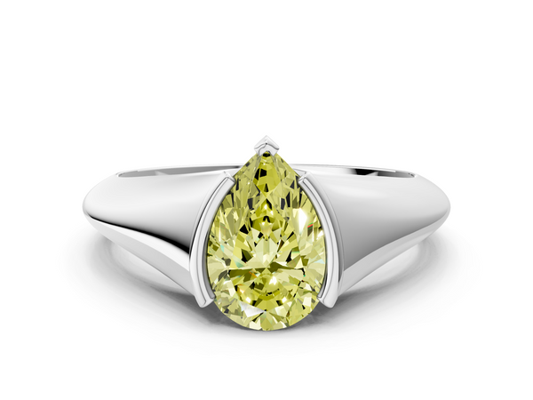 White gold Fancy Yellow Pear  Solitaire Tension Set Diamond Ring