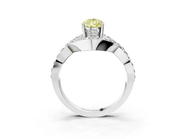 White Gold Pear-Shaped Infinity Twist Pave Engagement Ring Setting for Fancy Yellow Center