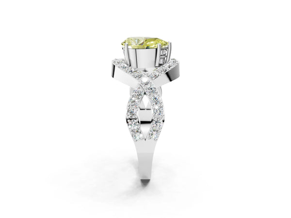 Sterling Silver Pear-Shaped Infinity Twist Pave Engagement Ring Setting for Fancy Yellow Center
