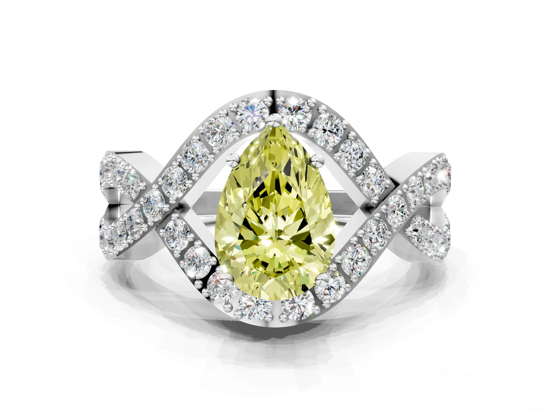 White gold Fancy Yellow Pear  Solitaire Twist Band Pavé Diamond Engagement Ring_74