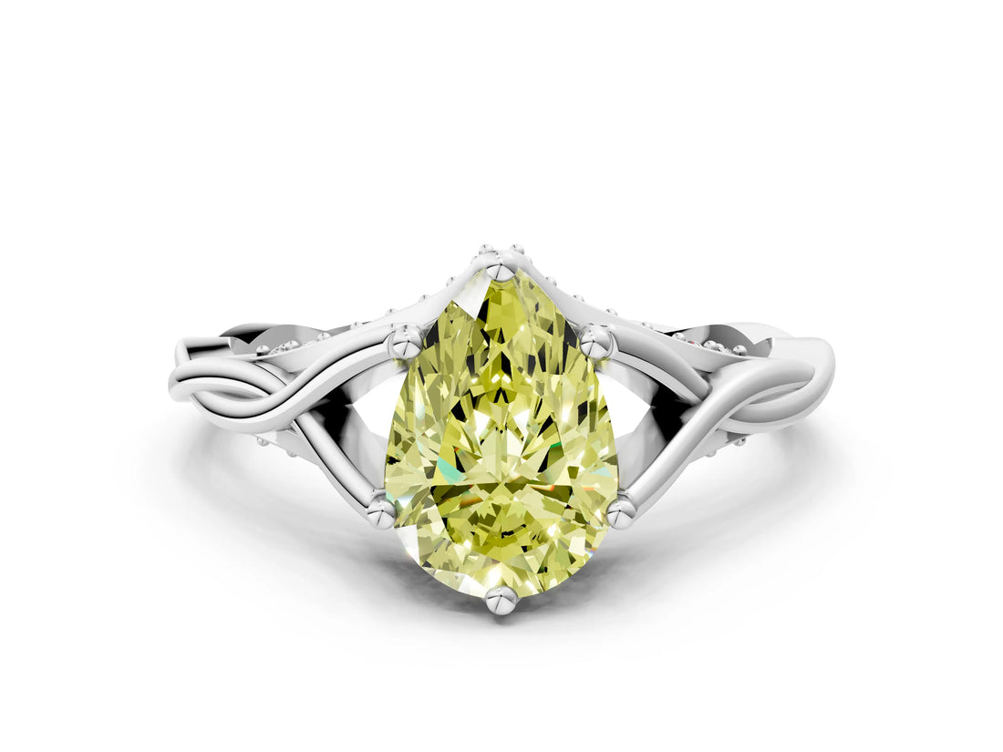 White gold Fancy Yellow Pear  Solitaire Twist Band Six-Prong Setting 1