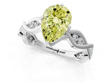 White gold Fancy Yellow Pear  Solitaire Twist Band with Leaf Prong Setting 1