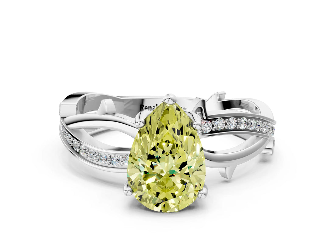 White gold Fancy Yellow Pear  Solitaire Twist Band with Pavé Accents and Four-Prong Setting_20