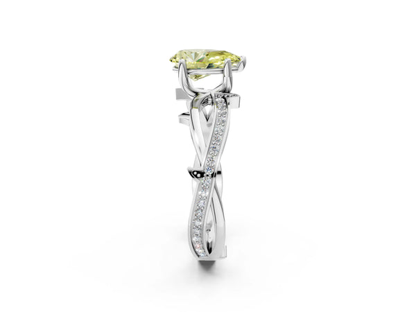 White gold Fancy Yellow Pear  Solitaire Twist Band with Pavé Accents and Four-Prong Setting