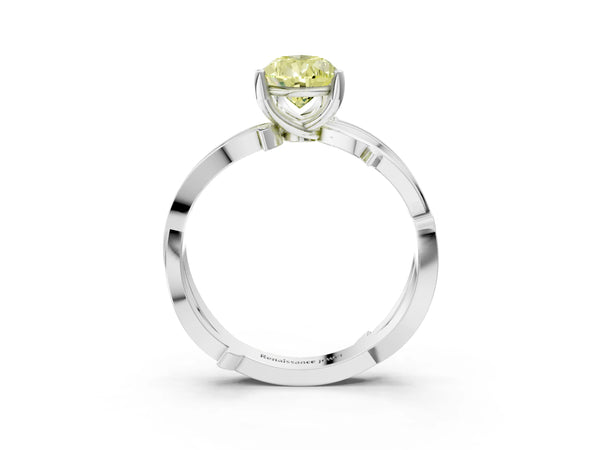 White gold Fancy Yellow Pear  Solitaire Twist Band with Pavé Accents and Four-Prong Setting