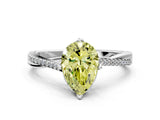 White gold Fancy Yellow Pear  Solitaire Twist Band with Pavé Diamonds and Four-Prong Setting_95