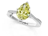 White gold Fancy Yellow Pear  Solitaire Twist Band with Pavé Diamonds and Four-Prong Setting_98