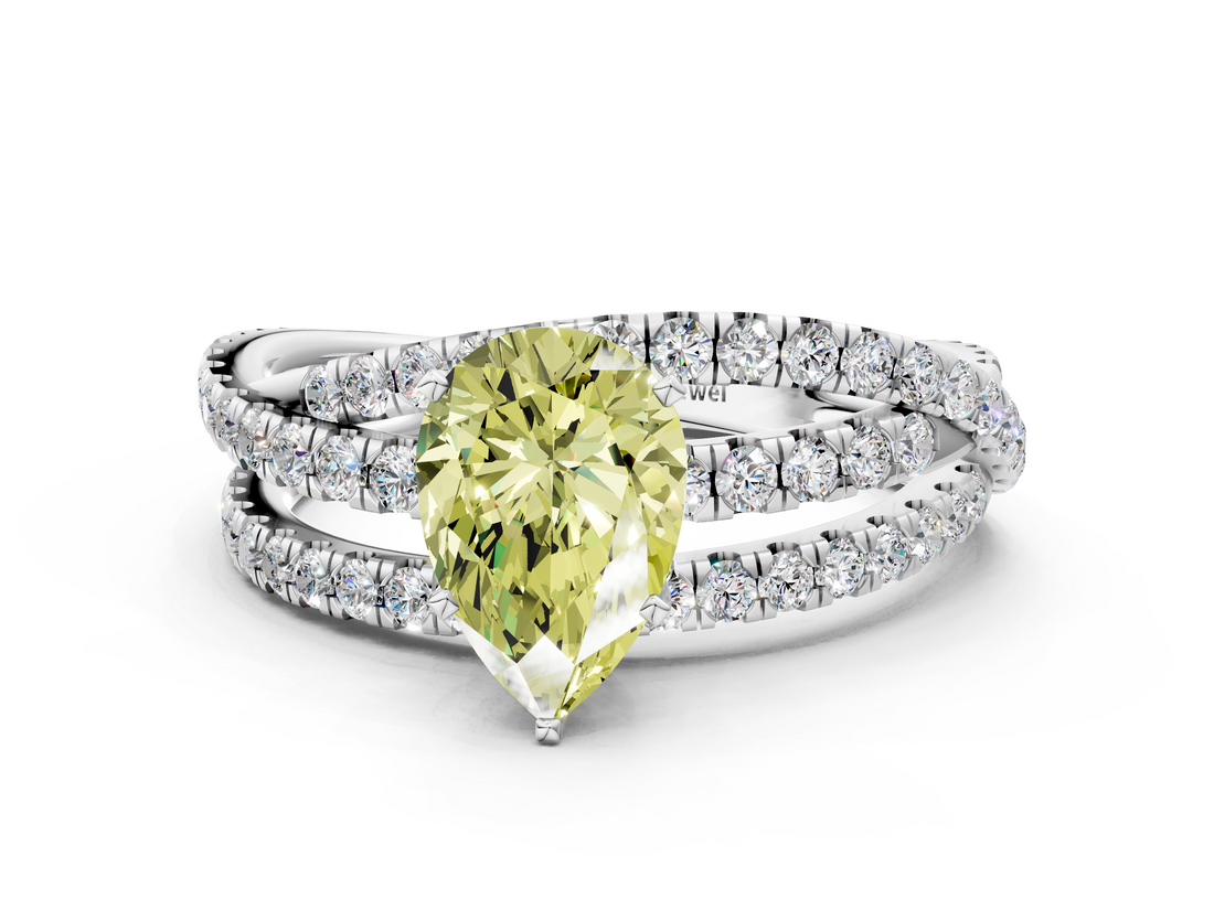 White gold Fancy Yellow Pear  Solitaire Twist Band with Pavé Setting and Four-Prong Setting_115