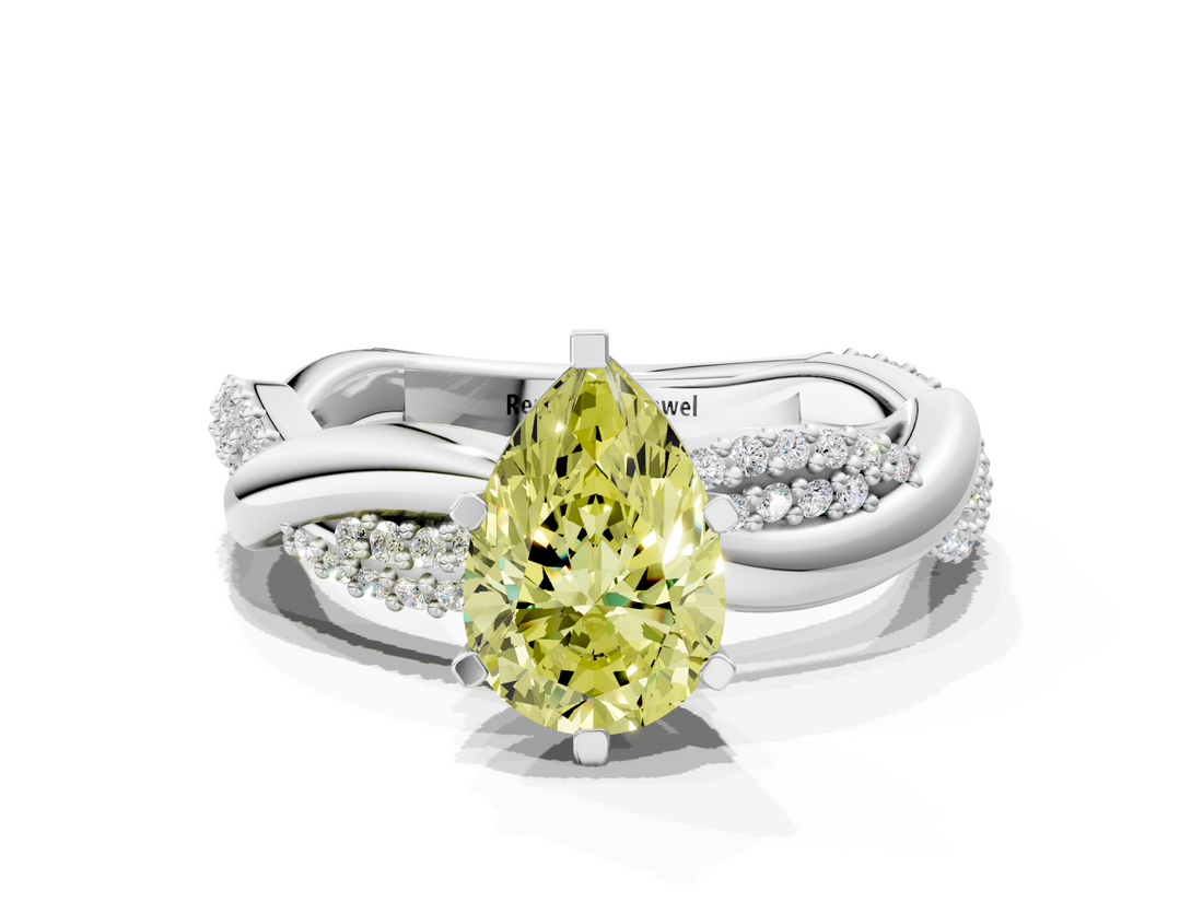 White gold Fancy Yellow Pear  Solitaire Twist Band with Pave Prong Setting_77