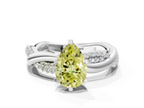 White gold Fancy Yellow Pear  Solitaire Twist Band with Pave Prong Setting_77