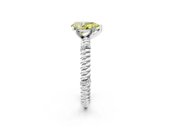 Platinum Fancy Yellow Pear  Solitaire Twisted Band Prong Set Engagement Ring