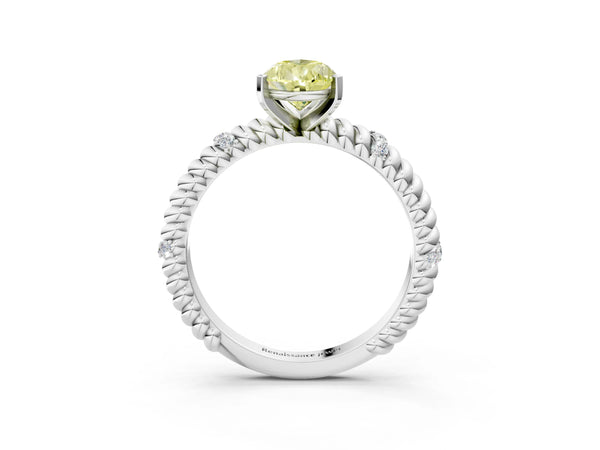 Platinum Fancy Yellow Pear  Solitaire Twisted Band Prong Set Engagement Ring