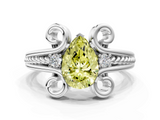 White gold Fancy Yellow Pear  Solitaire Twisted Band Scroll Prong Ring_3