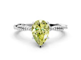 White gold Fancy Yellow Pear  Solitaire Twisted Band with Bead Prong Setting_397